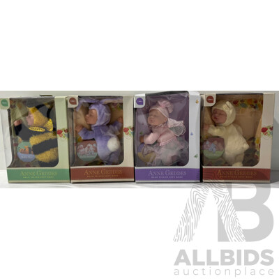 Collection of Four Anne Geddes Bean Filled Soft Body Dolls