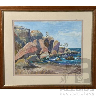 IAC, (20th Century), Rocky Coastline, Original Vintage Oil on Canvas, 62 x 72 cm (frame)