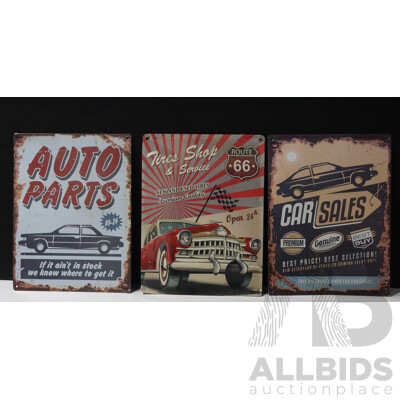 Collection of Three Reproduction Tin Auto Signs