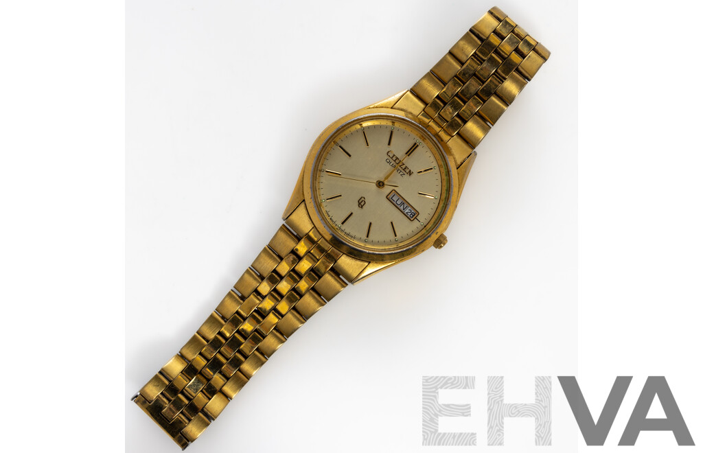 Citizen Quartz Vintage Gold Tone Mens Watch, 35mm, Japan Movt, 6101-R06501RW