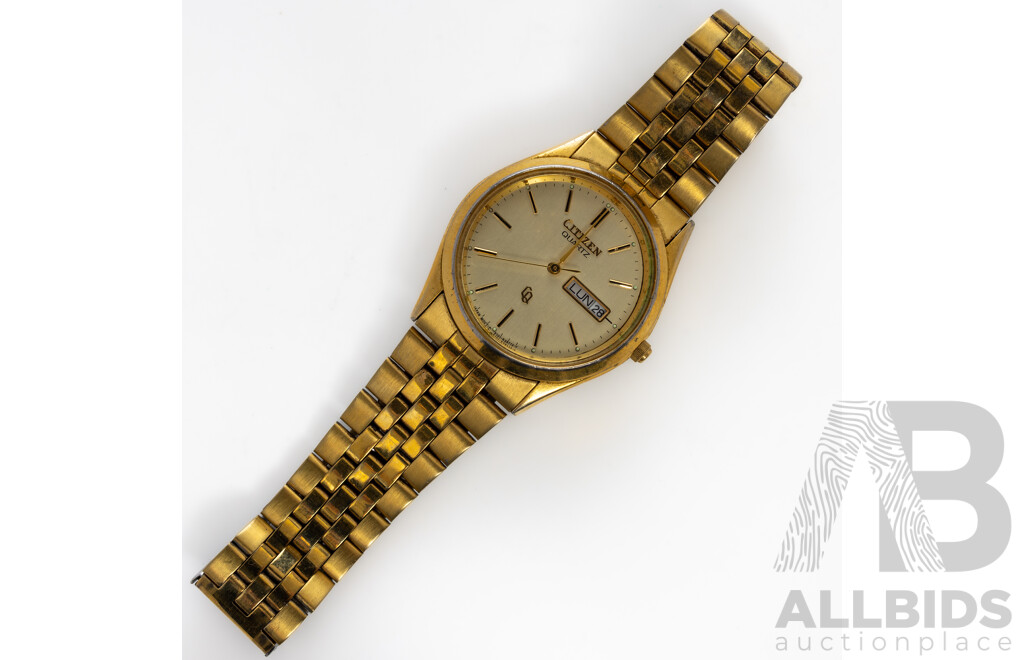 Citizen Quartz Vintage Gold Tone Mens Watch, 35mm, Japan Movt, 6101-R06501RW