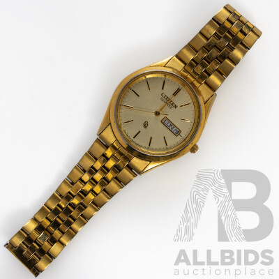 Citizen Quartz Vintage Gold Tone Mens Watch, 35mm, Japan Movt, 6101-R06501RW