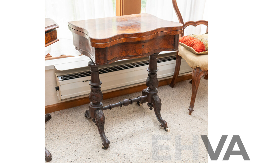 Early Victorian Bur Walnut Fold Over Games Table