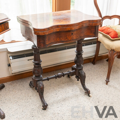 Early Victorian Bur Walnut Fold Over Games Table