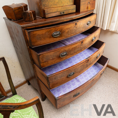 Georgian Flame Mahogany Bow Front Chest of Four Drawers