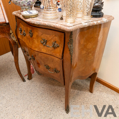 Small Louis XV Style Marble Top Two Drawer Bombe Commode Chest