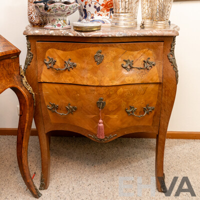 Small Louis XV Style Marble Top Two Drawer Bombe Commode Chest