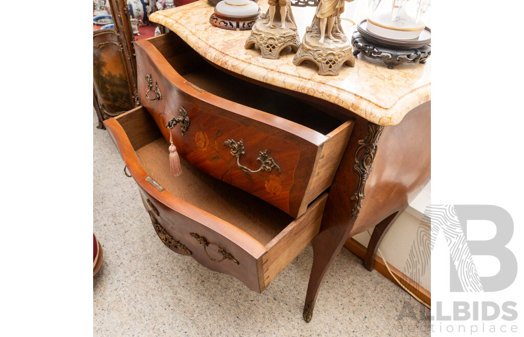 Louis XV Style Two Drawer Bombe Commode Chest