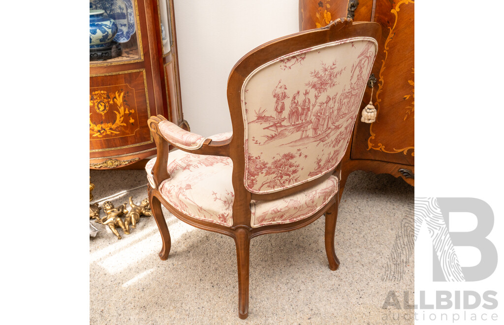 Louis XV Style Elm Carver with Upholstered Seat and Back