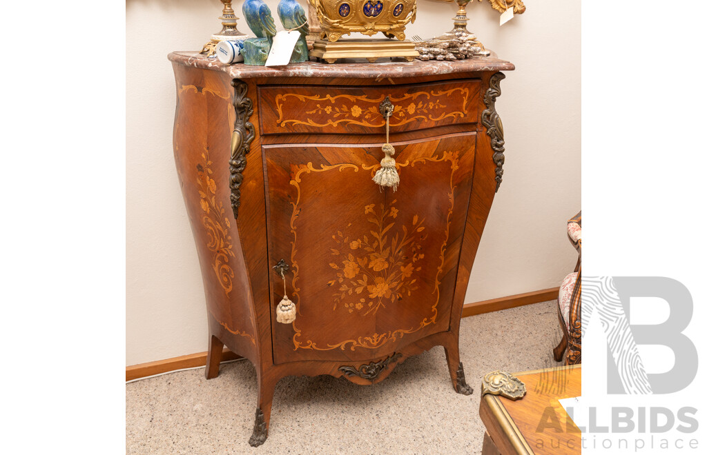 Louis XV Style Serpentine Front Hall Cabinet with Marble Top