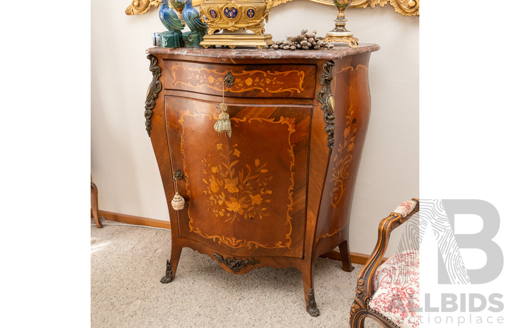 Louis XV Style Serpentine Front Hall Cabinet with Marble Top