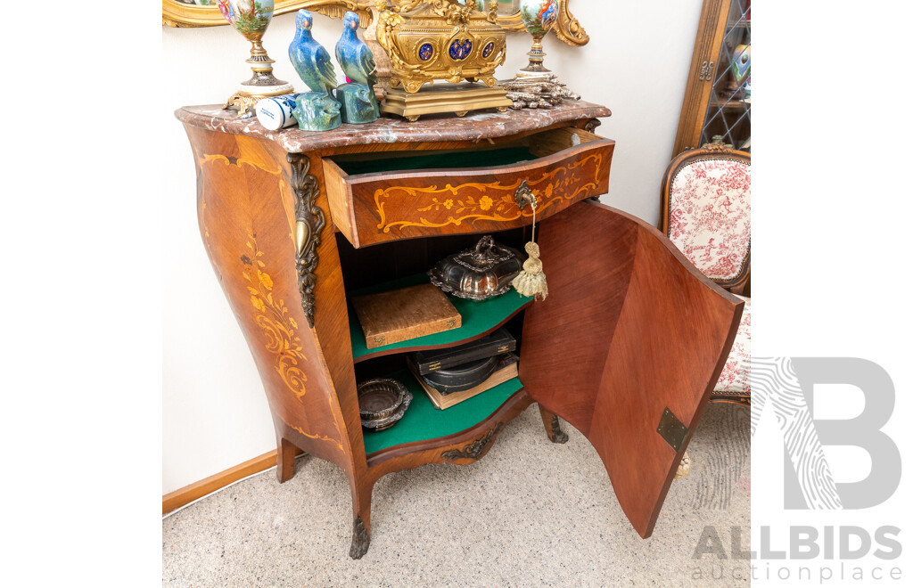 Louis XV Style Serpentine Front Hall Cabinet with Marble Top