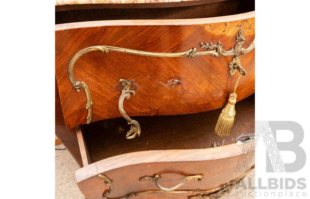 Louis XV Style Bombe Commode Chest of Two Drawers with Marble Top