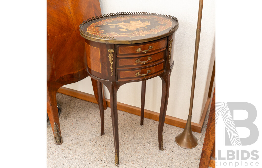 Louis XV Style Oval Elevated Barrell Bedside Chest