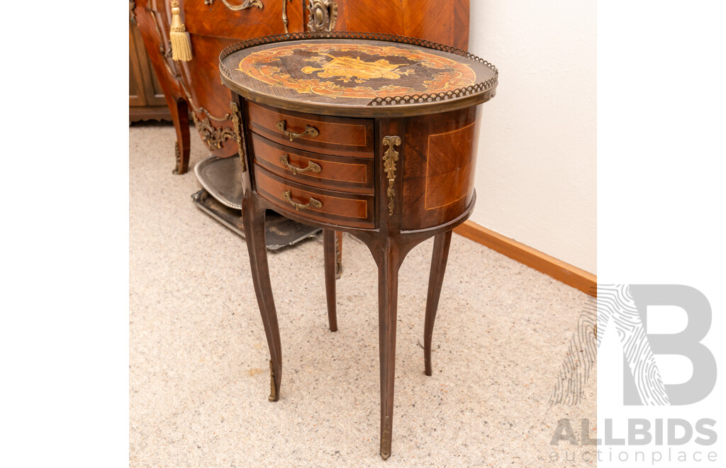 Louis XV Style Oval Elevated Barrell Bedside Chest