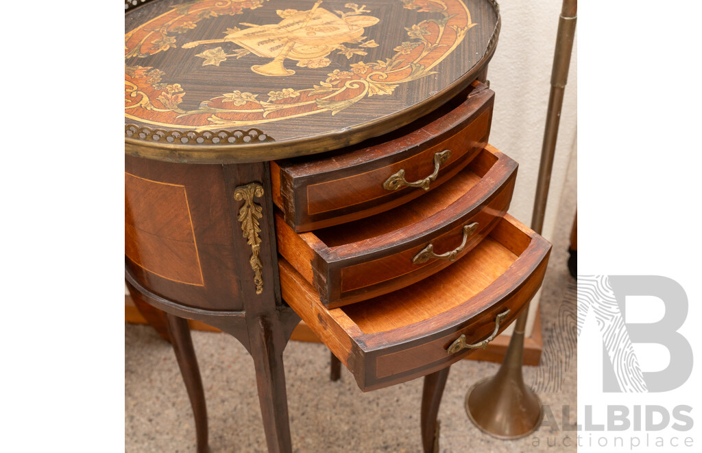 Louis XV Style Oval Elevated Barrell Bedside Chest