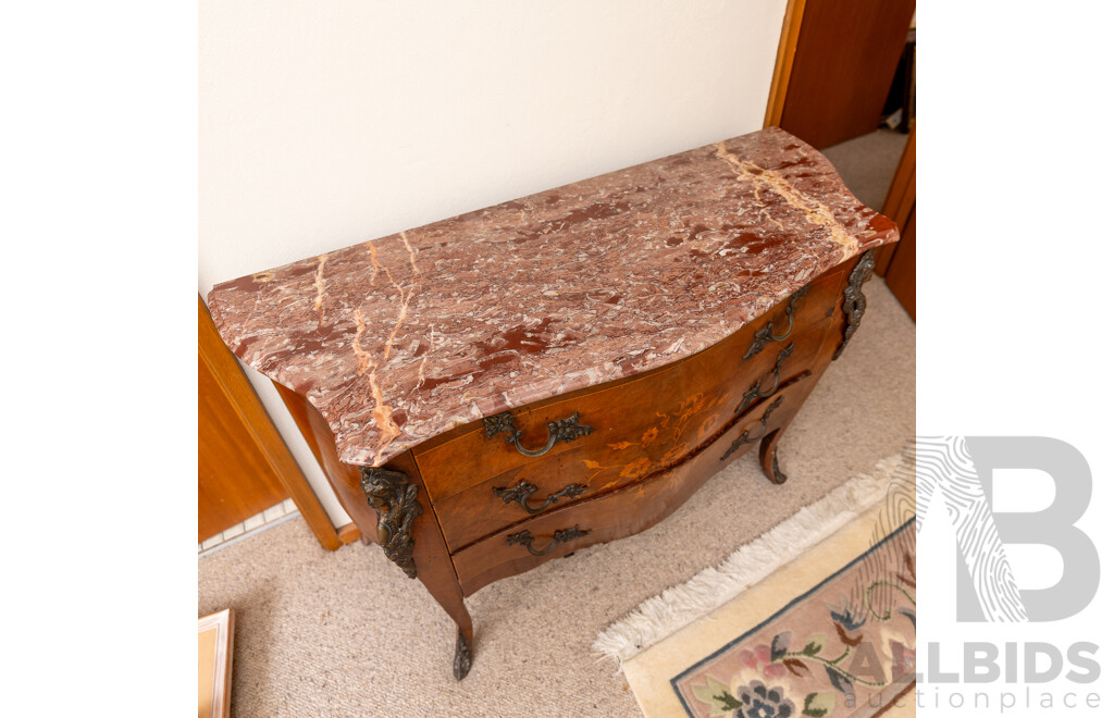 Louis XV Style Bombe Commode Chest of Two Drawers with Marble Top