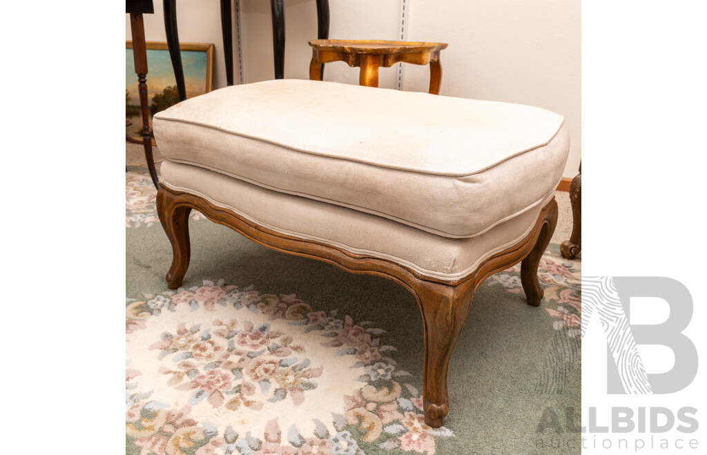 French Elm Footstool with Upholstered Top