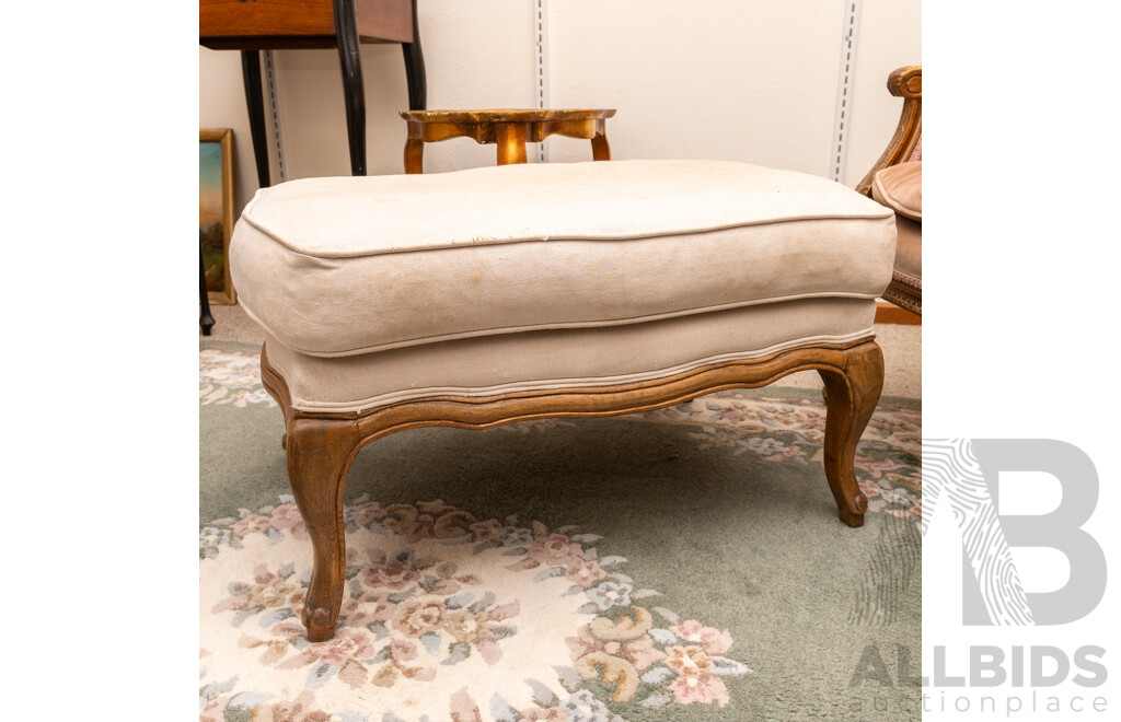 French Elm Footstool with Upholstered Top