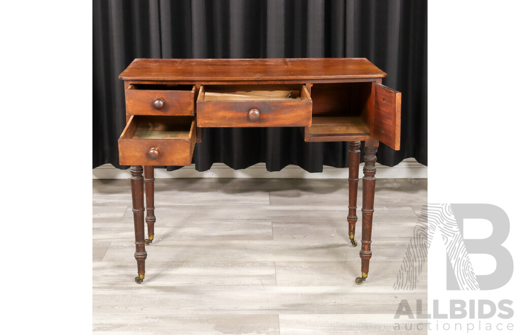 Small Victorian Cedar Three Drawer Desk