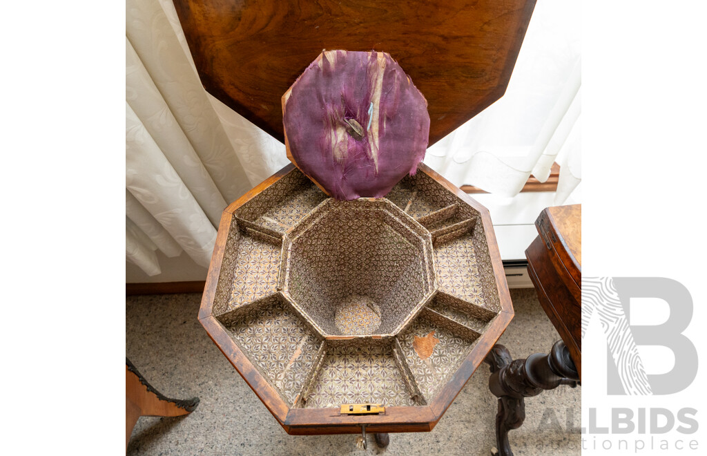 Victorian Bur Walnut Single Pedestal Sewing Caddy