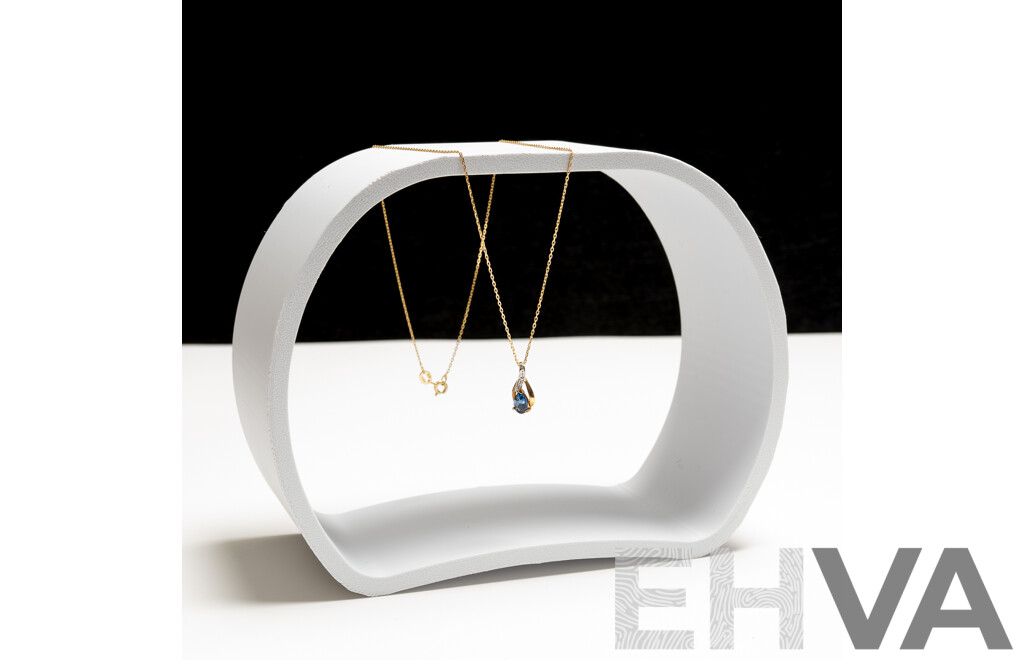 9ct Created Sapphire & Diamond Pendant, TDW0.005ct, 0.67 Grams on 45cm Sterling Silver Necklace