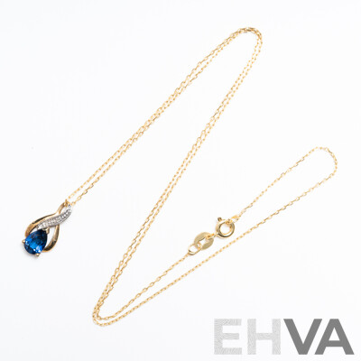9ct Created Sapphire & Diamond Pendant, TDW0.005ct, 0.67 Grams on 45cm Sterling Silver Necklace