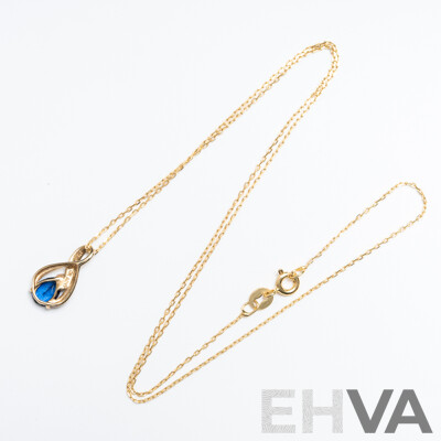 9ct Created Sapphire & Diamond Pendant, TDW0.005ct, 0.67 Grams on 45cm Sterling Silver Necklace