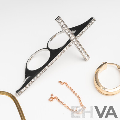 Collection of Gold/silver Tone Jewellery Items Including 1/20 9ct Hallmarked Bangle with Cz Gemstones