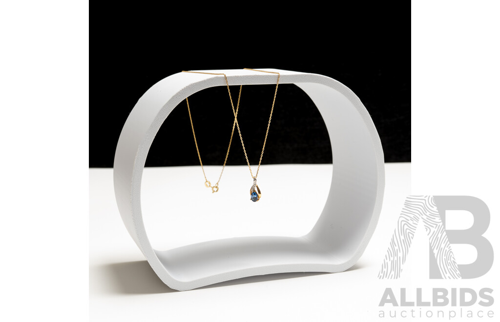 9ct Created Sapphire & Diamond Pendant, TDW0.005ct, 0.67 Grams on 45cm Sterling Silver Necklace