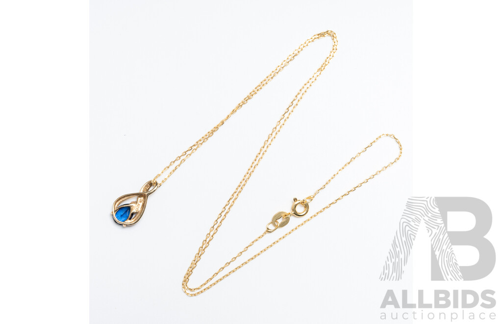 9ct Created Sapphire & Diamond Pendant, TDW0.005ct, 0.67 Grams on 45cm Sterling Silver Necklace