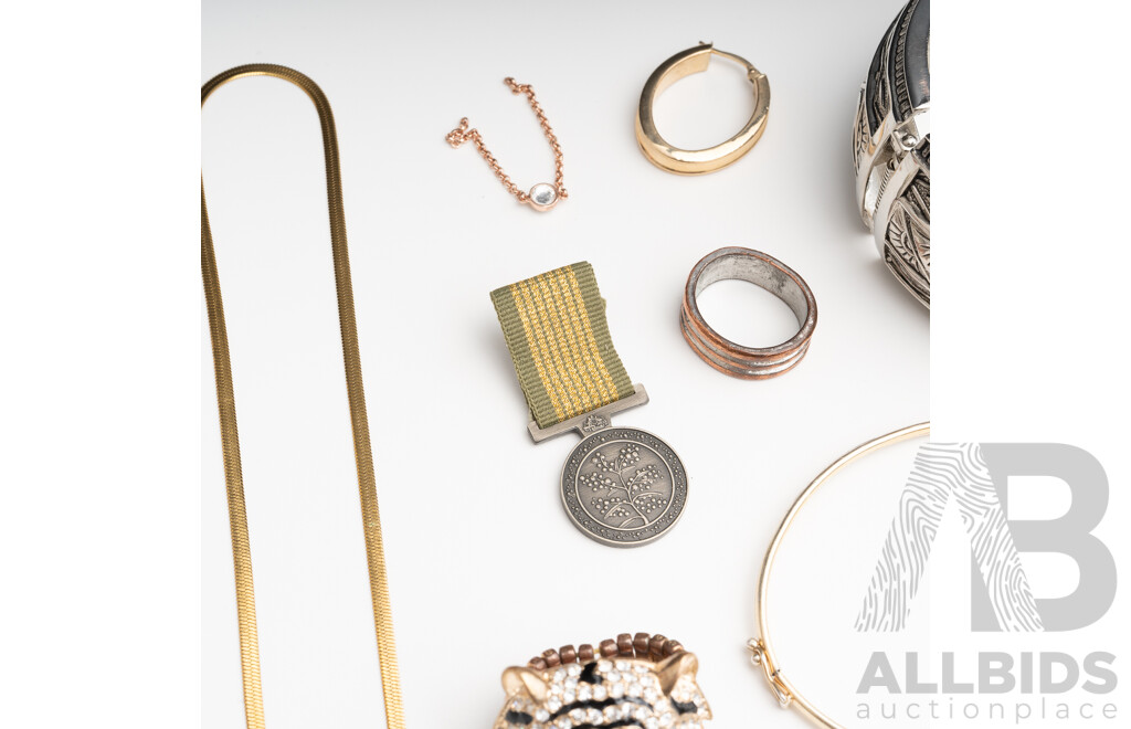Collection of Gold/silver Tone Jewellery Items Including 1/20 9ct Hallmarked Bangle with Cz Gemstones