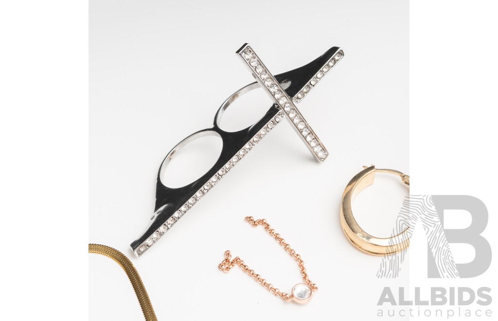 Collection of Gold/silver Tone Jewellery Items Including 1/20 9ct Hallmarked Bangle with Cz Gemstones