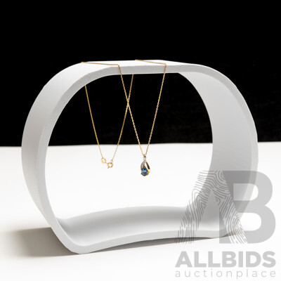 9ct Created Sapphire & Diamond Pendant, TDW0.005ct, 0.67 Grams on 45cm Sterling Silver Necklace
