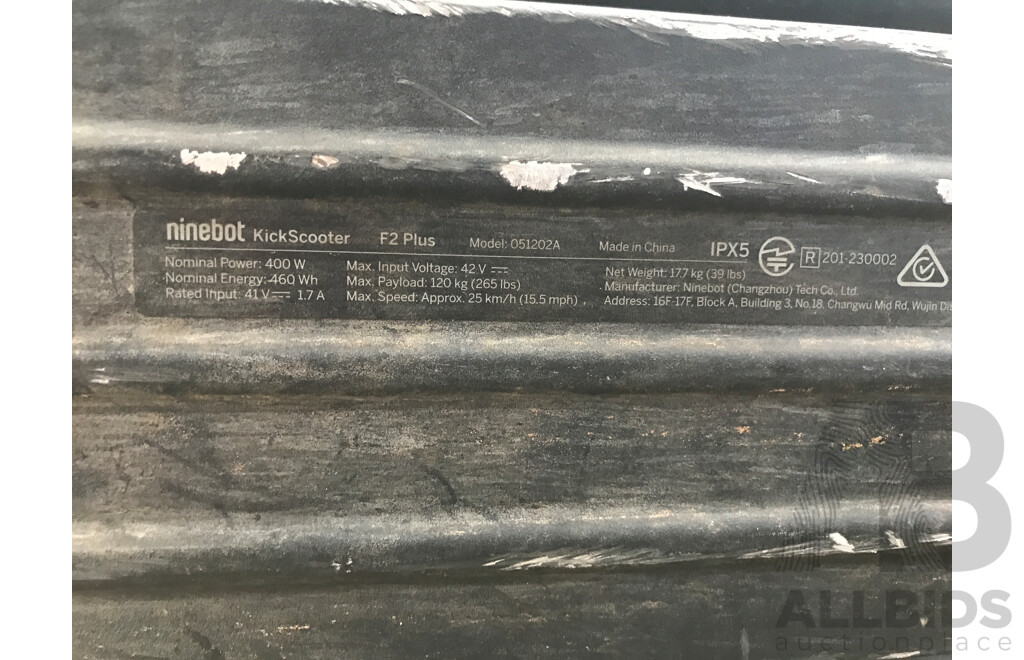 Segway Ninebot F2 Electric KickScooter (No Handlebars) - for Parts And/or Pieces