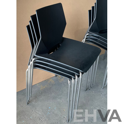 Black Stackable Plastic Office Chairs - Lot of 8