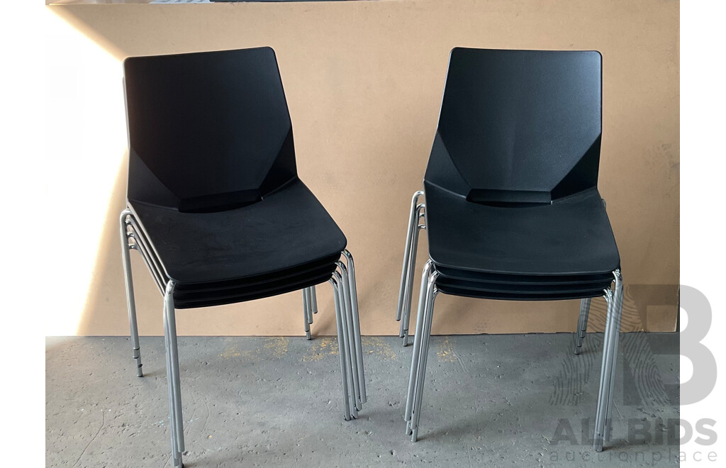 Black Stackable Plastic Office Chairs - Lot of 8