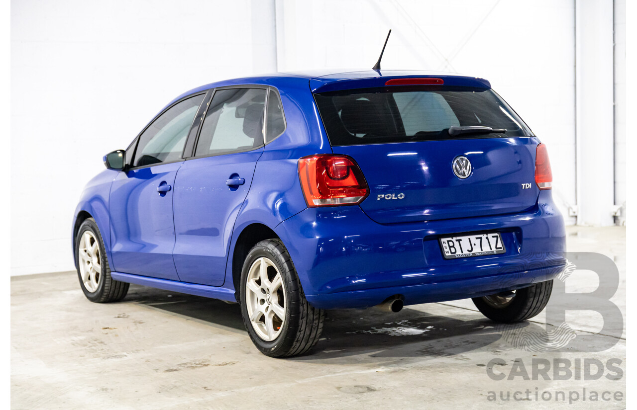 11/2010 Volkswagen Polo 66 TDI Comfortline 6R 5d Hatchback Ocean Blue Metallic Turbo Diesel 1.6L