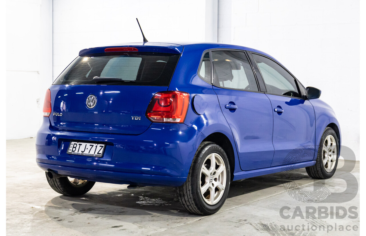 11/2010 Volkswagen Polo 66 TDI Comfortline 6R 5d Hatchback Ocean Blue Metallic Turbo Diesel 1.6L