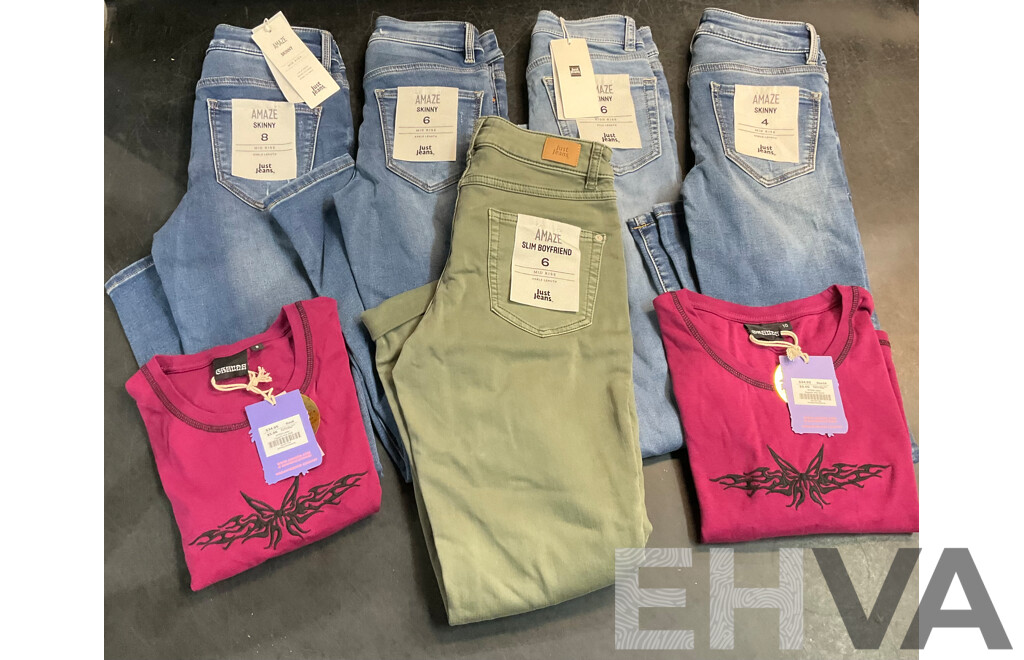 JUST JEANS Jeans Size (x5) and GHANDA T-Shirts (x2) - Lot of 7