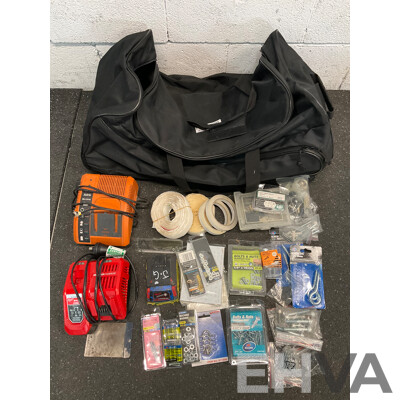 MILWAUKEE 5.0Ah 18v Battery, MILWAUKEE Charger, AEG Charger and Assorted Bolts, Nuts, Washers and More