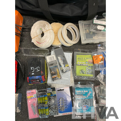 MILWAUKEE 5.0Ah 18v Battery, MILWAUKEE Charger, AEG Charger and Assorted Bolts, Nuts, Washers and More