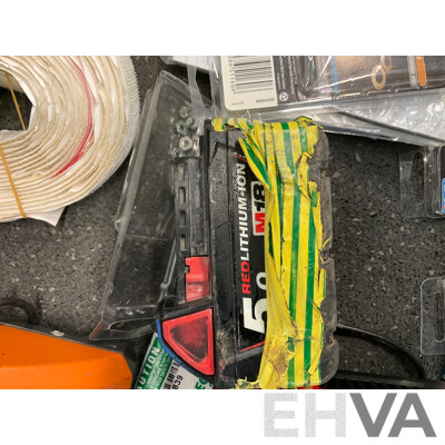 MILWAUKEE 5.0Ah 18v Battery, MILWAUKEE Charger, AEG Charger and Assorted Bolts, Nuts, Washers and More
