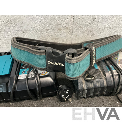 MAKITA DC18RC Battery Charger (x2) and MAKITA Quick Release Belt - Lot of 3