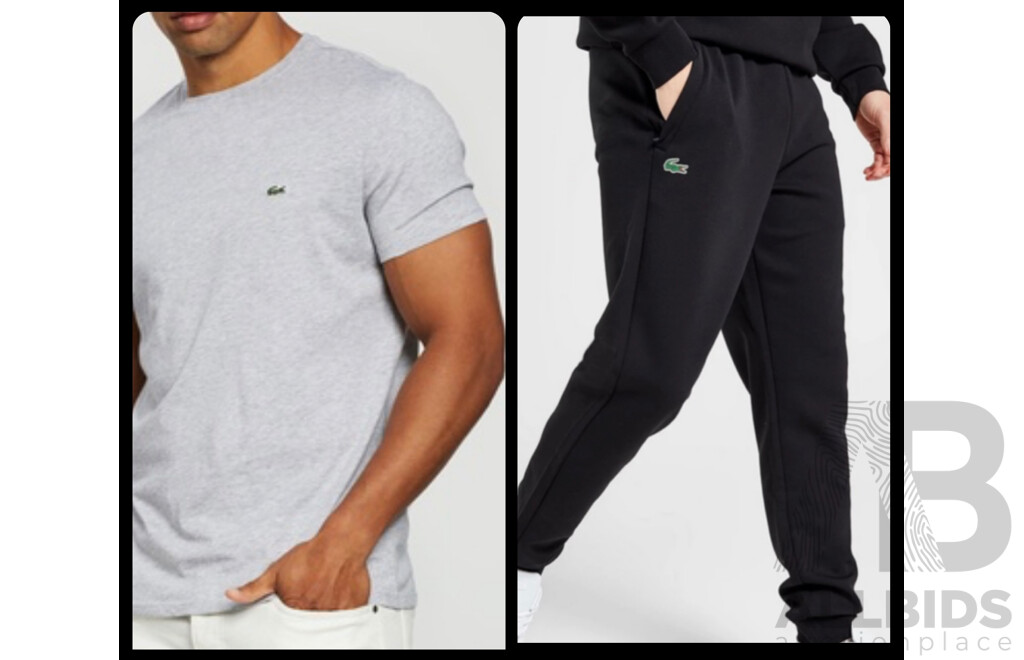 LACOSTE Crew Neck Pima Cotton Jersey T-Shirt Size S and LACOSTE Black Joggers Size S