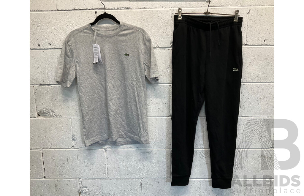 LACOSTE Crew Neck Pima Cotton Jersey T-Shirt Size S and LACOSTE Black Joggers Size S