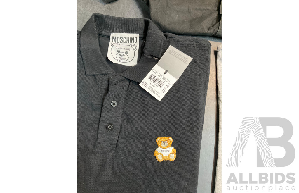 MOSCHINO Black Printed Polo Size 50, MOSCHINO Gray Teddy Bear Graphic Print T-Shirt Size 50 and U.S. Polo Short Sleeve Oxford Shirt in Black Size S - Lot of 3