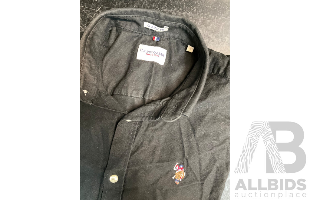 MOSCHINO Black Printed Polo Size 50, MOSCHINO Gray Teddy Bear Graphic Print T-Shirt Size 50 and U.S. Polo Short Sleeve Oxford Shirt in Black Size S - Lot of 3