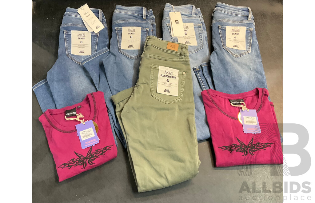 JUST JEANS Jeans Size (x5) and GHANDA T-Shirts (x2) - Lot of 7