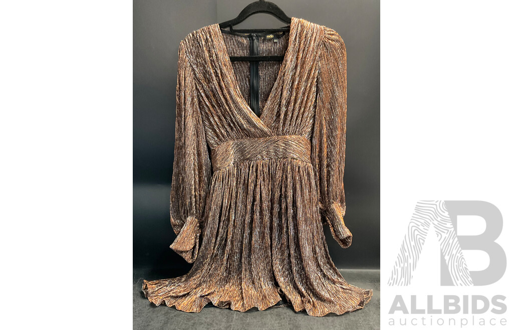 Maje Metallic Cocktail Dress - Brown - Size 34